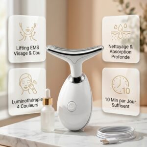 Appareil de Lifting Visage & Cou EMS 4-en-1 – Anti-Rides & Photothérapie LED