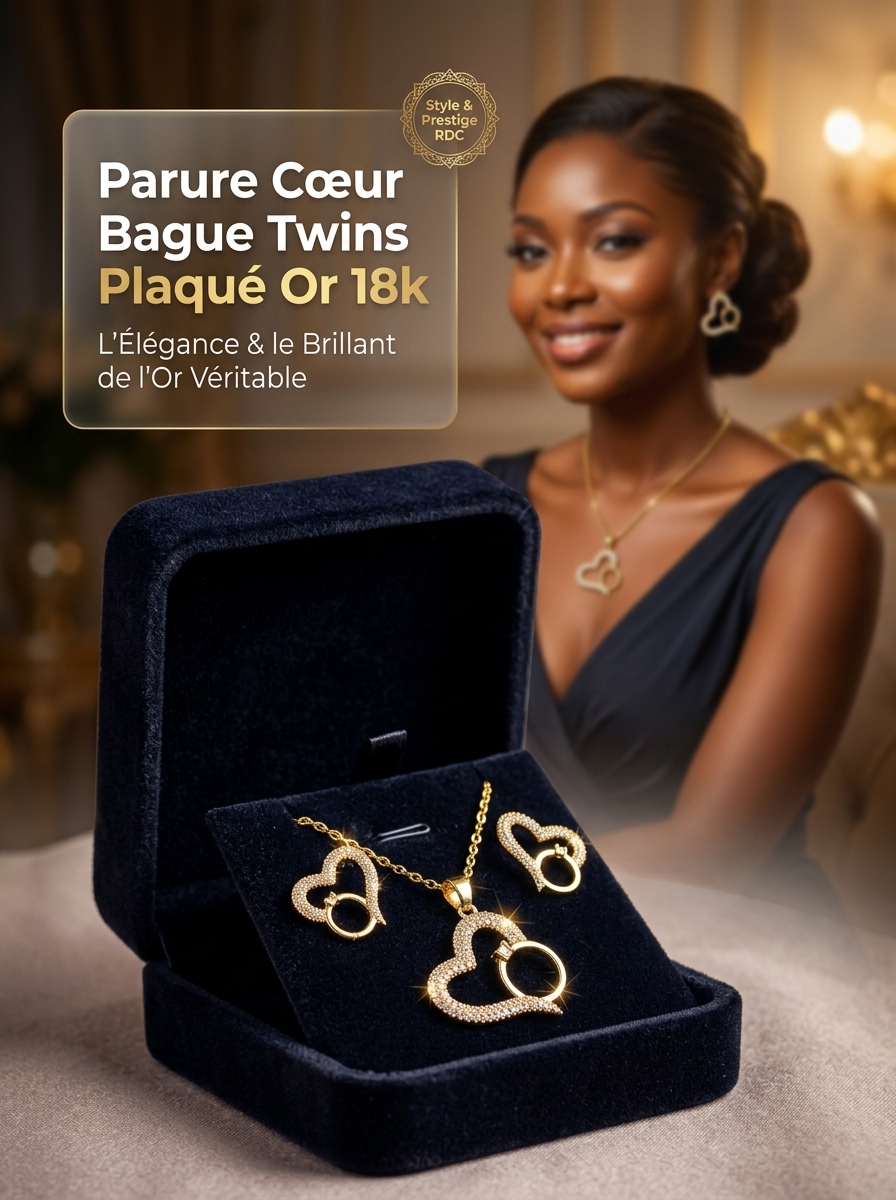 Parure Cœur & Bague Twins Plaqué Or 18k – L'Élégance & le Brillant de l'Or Véritable - Image 1